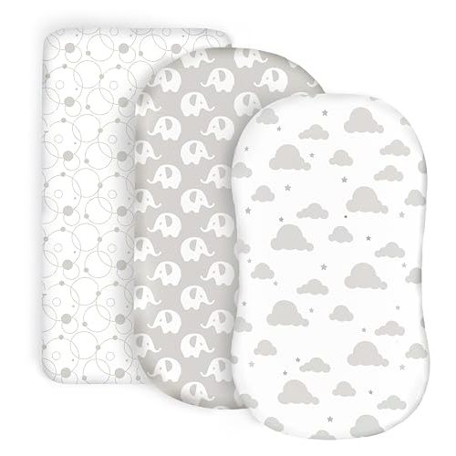100% Organic Cotton Fitted Bassinet Sheets Fits Halo, Snoo, Graco, Dream on Me, Delta, and All Other Standard Size Bassinets. 3 Pk Adapts to Oval, Hourglass & Rectangle Shaped Bassinet Pads.