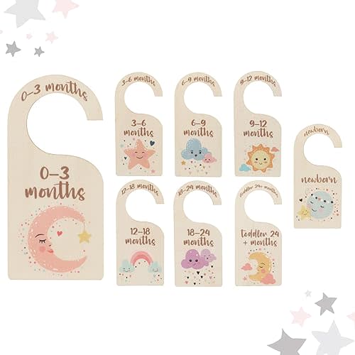 8pcs cute Baby Closet Dividers for Clothing Organizer, Wooden Hanger Closet Dividers for Newborn to 24 Months Size Clothes, Double-Sided Baby Clothes Dividers for Closet Size Hangers