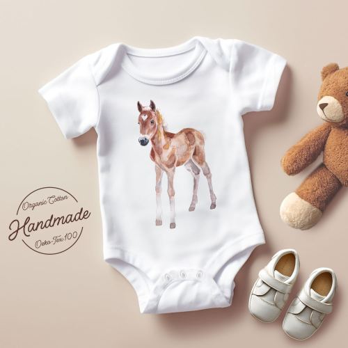 Baby Bodysuit with Baby Horse Watercolor, Infant Baby Bodysuit & Tee, Newborn Gender Neutral Outfits, Baby Boy or Girl Bodysuit.
