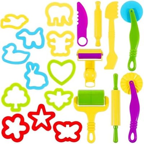 Playdough Tools 20 PCS Play Dough Tools Set for Kids, Various Shape Playdough Cutters and Rollers, Random Color