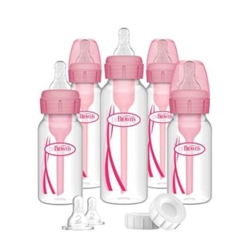 Dr. Brown's Anti-Colic Options+ Narrow Baby Bottle Feeding Set for Newborn, Pink