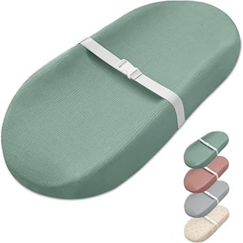 Blissful Diary Muslin Baby Changing Pad with Waterproof Lining Foam, Diaper Changing Table Pad with Cover for Dressers (Roman Green, Avocado)