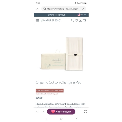 Naturepedic Organic Cotton Changing Pad Cover