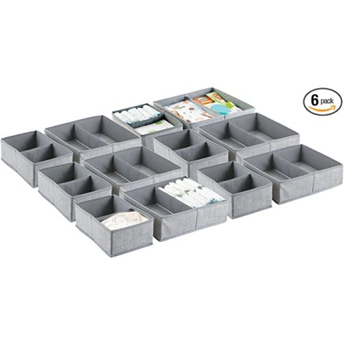 mDesign Fabric Drawer Organizer Bins, Kids/Baby Nursery Dresser, Closet, Shelf, Playroom Organization, Hold Clothes, Toys, Diapers, Bibs, Blankets, Lido Collection, Set of 2, 6 Pack, Gray