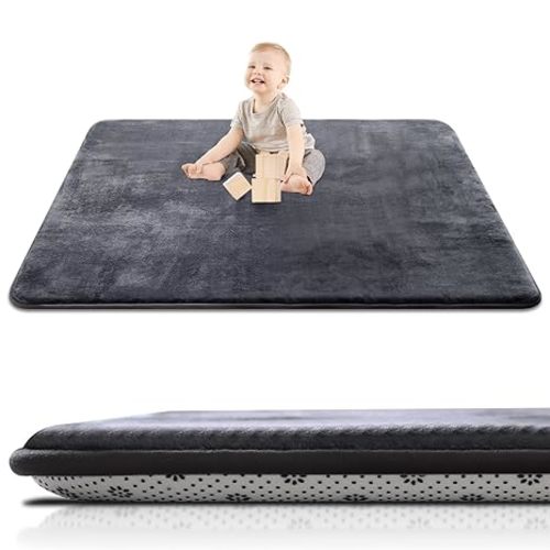 SEPARO Thick Baby Play Mat for Floor,50 x 50 Playpen Mat,Tummy Time Foam Mats,Ultra Soft Support & Plush Feel,Easy Care with Non-Slip Cushioned for Infant,Kids and Toddler Crawling, Dark Grey
