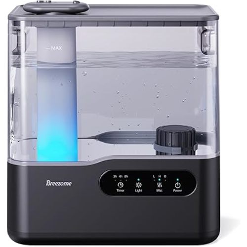 BREEZOME 5L Humidifiers for Bedroom Large Room, 36H Top Fill Cool Mist Humidifier with Essential Oil Tray, 7-Color Mood Light, Timer, Quiet Ultrasonic Humidifier for Home, Baby Nursery, Plants