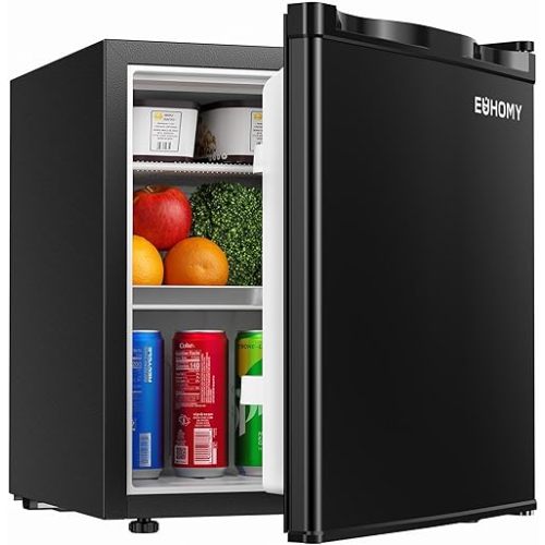 EUHOMY 1.7 Cu.Ft Mini Fridge with Freezer, Reversible Single Door Compact Refrigerator, Adjustable Thermostat, Energy Saving, Mini Fridge for Bedroom, Office, Dorm, Black