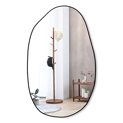RACHMADES 33.5×20.5 inches Irregular Wall , Asymmetrical , Large Vanity Mirror for Wall Decoration, Modern Wood Framed for Living Room Bedroom Bathroom Entryway Mirror