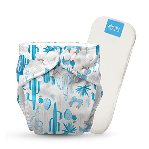 Charlie Banana Cloth Diapers, Reusable, Washable, Adjustable One Size Diaper, for Babies and Toddlers, with Absorbent Insert - Cactus Azul, 1 Pack