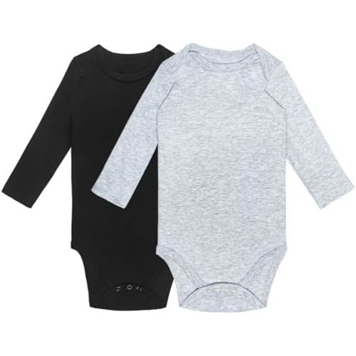 GUISBY Cotton Long Sleeve Baby Bodysuit Infant Pajamas for Boys Girls 2 Packs