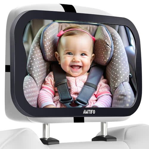 AMTIFO Shatterproof Baby Car Mirror - 360° Adjustable Rearview Mirror for Rear-Facing Car Seats, Clear Wide-Angle View, Easy Tool-Free Installation,Child Safety & Peace of Mind