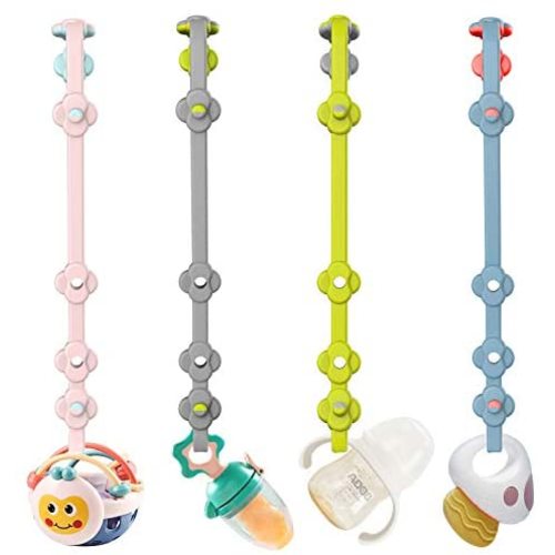 SMAUTOLIFE Toy Safety Straps 4PK Stretchable Silicone Pacifier Clips Baby Toddler Teether Bottle Harness Straps for Strollers,High Chair,Shopping Cart,Cribs,Exersaucer