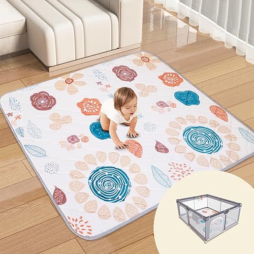 Baby Play Mat for Floor, 50'' x 50'' Baby Crawling Mat Foldable Play Mat for Playpen, Thicken Soft Padding Playmats for Babies and Toddlers Infants, Easy Care Machine Washable (Bohemia)