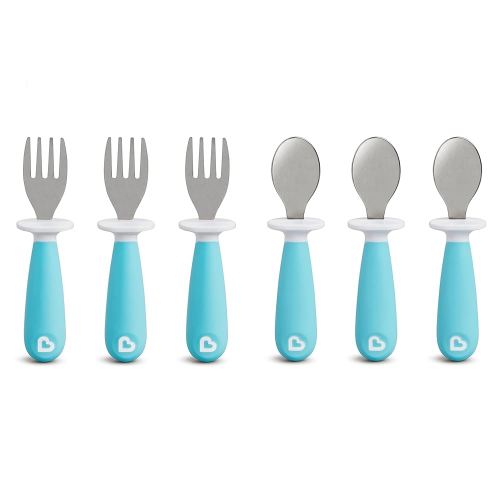 Munchkin® Raise™ Toddler Fork and Spoon Utensil Set, Rest Keeps Tip Off Table, BPA Free, 6 Pack, Blue