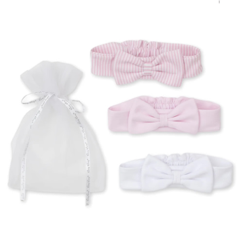 Pink Stripe 3 Pack Headband Set w/ Tulle Bag
