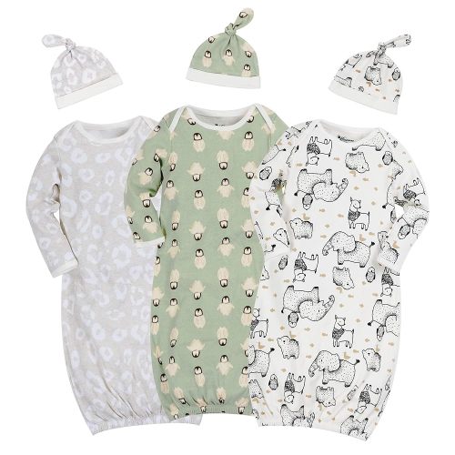 Newborn Unisex Baby Boys Girls Cotton Sleeper Gown Nightgown Sleepsuits with Hats, 0-3/0-6 Months