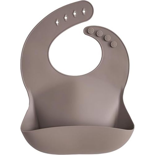 mushie Silicone Baby Bib | Adjustable Fit Waterproof Bibs (Dove Gray)