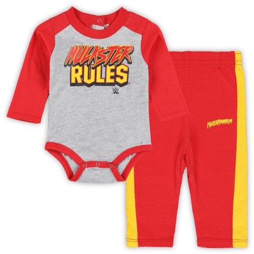 Hulk Hogan Newborn The Next Superstar Long Sleeve Bodysuit & Sweatpants Set - Gray/Red