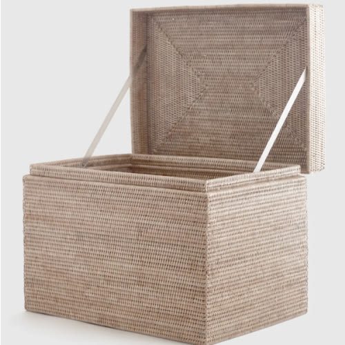 Rattan Hinged Chest in White Wash