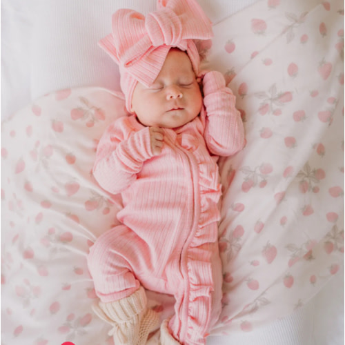Frill Zip Romper | Peony Rib Pointelle – Little and Fern
