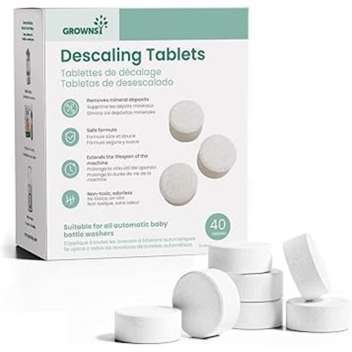 GROWNSY Descaling Tablets for Bottle Washers, 40 Count Descaler Tablets to Remove Limescale & Mineral Buildup, Compatible with Momcozy and Baby Brezza Baby Bottle Washer