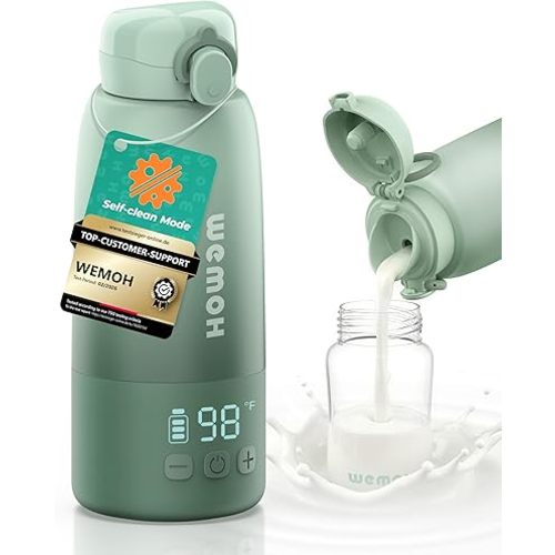 Upgraded Portable Milk Warmer with Self-Clean Function, 110W Fast Heating for Breast Milk & Formula, 16oz Large Capacity Travel Bottle Warmer, USB-C Fast Charge, Ideal for Hiking, Flights & Car Use