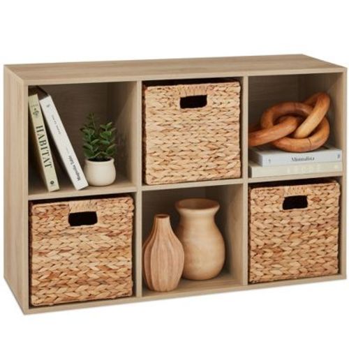 Best Choice Products 6-Cube Bookshelf, 11in Display Storage System, Organizer w/ Removable Back Panels, Color: Light oak