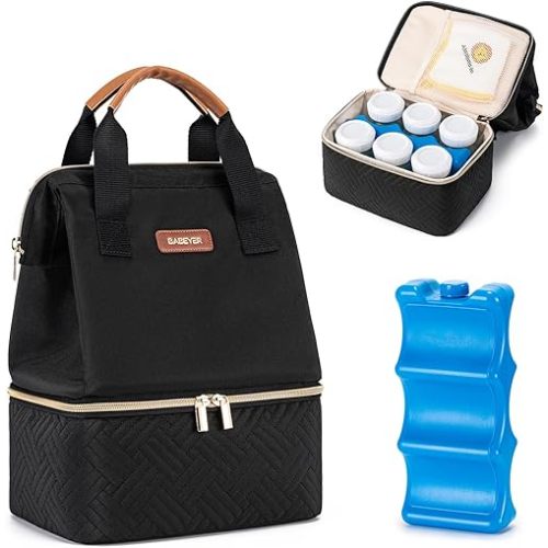 Breastmilk Cooler Bag with Ice Pack Fits 6 Baby Bottles up to 5 Ounce, Breast Milk Pump Cooler Bag for Nursing Mom Daycare, Work, Travel- Black