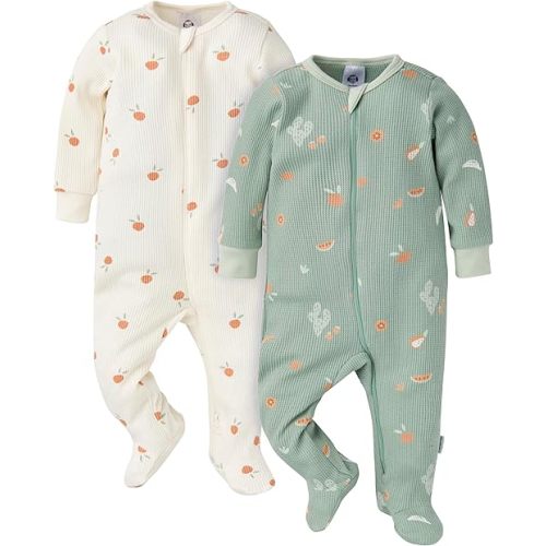 Gerber Unisex Baby 2-pack 2-way Zip Thermal Footed Sleep 'N Play