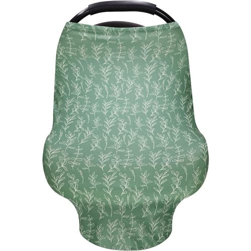 Baby Car Seat Cover Girls, Infant Carseat Canopy, Stretchy Multi- use Nursing Cover for Stroller/High Chair/Shopping Cart/Car Seat Canopies (Green Sage)