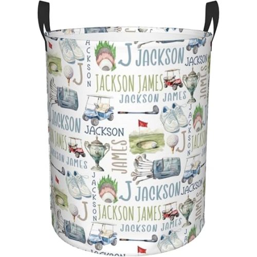 Personalized Golf Laundry Basket, Custom Sports Laundry Hamper With Name Gifts For Kids Baby Adults, Collapsible Dirty Clothes Storage Organizer With Handles S 16.5 X 13.8in