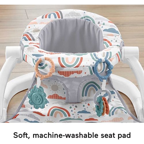 Fisher-Price Sit-Me-Up Floor Seat Rainbow Showers, portable baby chair with toys