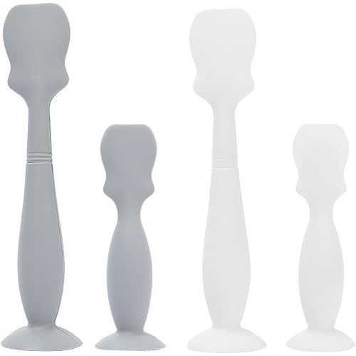 Horuhue Baby Diaper Cream Spatula, 4 Pack Baby Diaper Brush with Humanized Handle and Suction Cup, Baby Cream Applicator Newborn Butt Paste Spatulas (Grey & White)