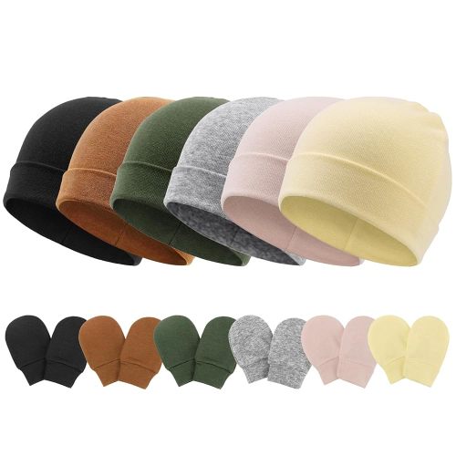 Newborn Baby Hats and Mittens Set Infant Beanie Cap Toddler Gloves Newborn Hospital Hats for Baby Boys Girls Kid 0-6 Months