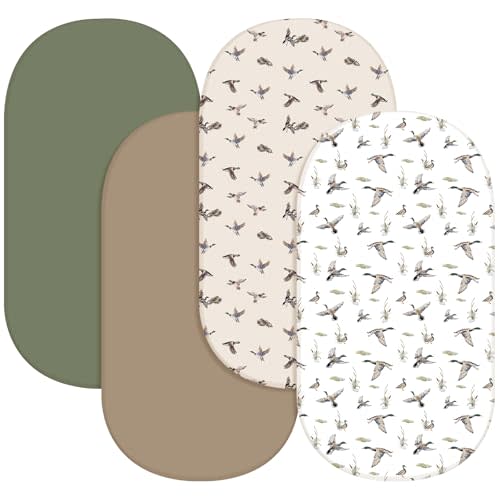 CroBlissful 4 Pack Mallard Duck Bassinet Sheets 32 x 16 x 4 Inches Hunting Stretchy Neutral Fitted Sheets Mallard Duck Baby Stuff Bedding for Standard Bassinet Mattress Gift Set