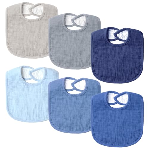 POIKSHARK Muslin Baby Bibs for Unisex Boys Girls, Soft Cotton Baby Drool Bibs, Drooling and Teething Bibs for Infant, Newborn