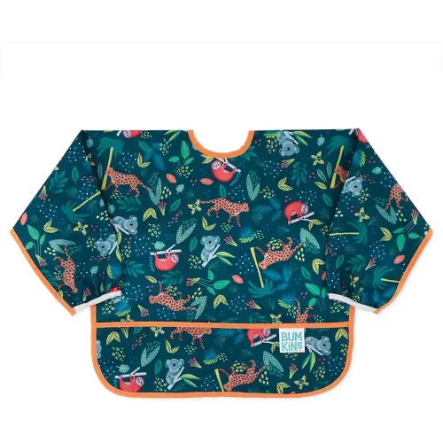 Bumkins Sleeved Bib for Girl or Boy, Baby and Toddler for 6-24 Mos, Essential Must Have for Eating, Feeding, Baby Led Weaning Supplies, Long Sleeve Mess Saving Food Catcher, Soft Fabric, Jungle