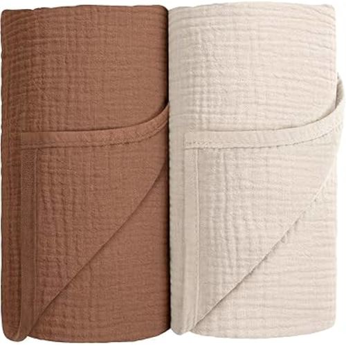 Susurration Muslin Swaddle Blanket Baby,100% Cotton Baby Receiving Blanket Soft Thin Baby Swaddle Blanket for Unisex Newborn 40x40in 2Pack (Dark Brown)