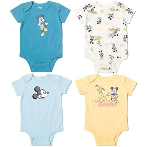 Disney Mickey Mouse Winnie the Pooh Baby 4 Pack Cuddly Snap Bodysuits made with Organic Cotton Newborn to Infant