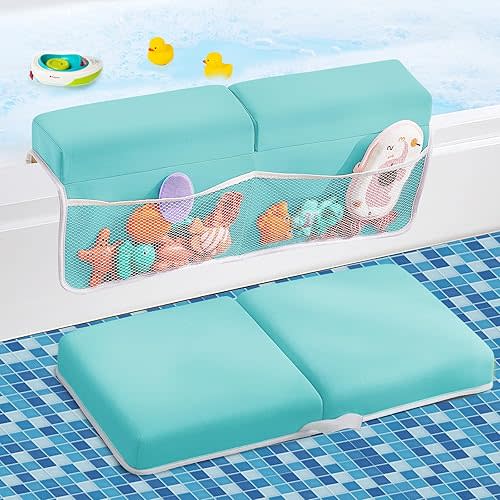 Baby Bath Kneeler and Elbow Rest Pad Set,Bath Kneeling Pad Thick Soft Quick Dry Baby Bathtub Mat for Baby Bathing Time,Baby Essentials Memory Foam with Toys Organizer Gifts for Parents,Green