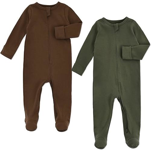 Aablexema Baby Pajamas with Feet and Mittens 2-Pack Zip Up Infant Cotton Long Sleeve Footies Sleep and Play