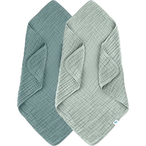 SWEET DOLPHIN Muslin Baby Bath Towels Blanket - 2 Pack 100% Cotton Towel for Babies, Infants, Toddlers - 40x40Inch - Highly Absorbent, Light Emerald