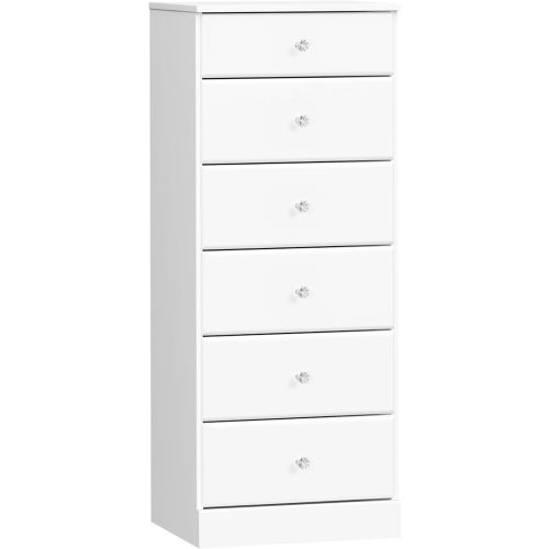 Prepac Astrid Simplistic 6-Drawer Tall Dresser for Bedroom, Functional Chest of Drawers with Acrylic Knobs, 16.5"D x 19.75"W x 50"H, Crystal White