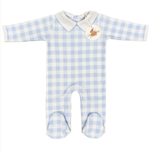 LONG SLEEVE BABY BLUE GINGHAM COLLAR FOOTIE – Caprilina