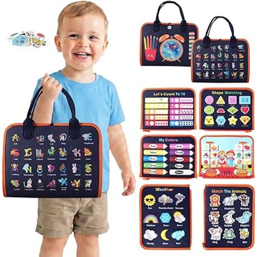 Teefrye Toddler Busy Board Montessori Toys for Boy, Activity Book Educational for Learning Fine Motor Skills, Travel Toys for Airplane Car, Birthday Gifts for Boys Toddlers