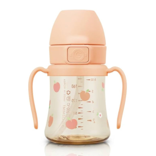 GROSMIMI Flip Top Spill Proof Sippy Cup, PPSU, BPA Free, 6 oz, Stage 2 Straw for Toddlers (Peach flower)