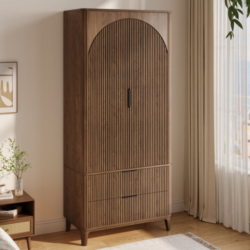 George Oliver 2 Doors Armoire Wardrobe With Two Large Drawers And Hanging Rod & Reviews | Wayfair
