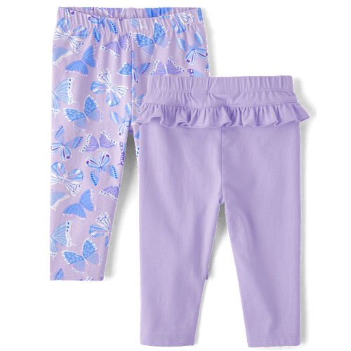 Baby Girls Butterfly Ruffle Leggings 2-Pack - Purple