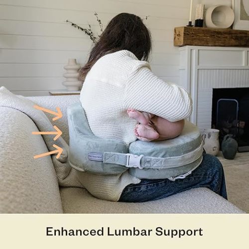 My Brest Friend Super Deluxe Nursing Pillow for Breastfeeding and Bottlefeeding with Lumbar Support, Convenient Pocket and Removable Slipcover, Platinum