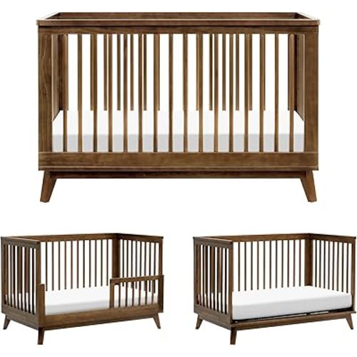 Babyletto Scoot 3-in-1 Convertible Crib with Toddler Bed Conversion Kit in Natural Walnut, Greenguard Gold Certified